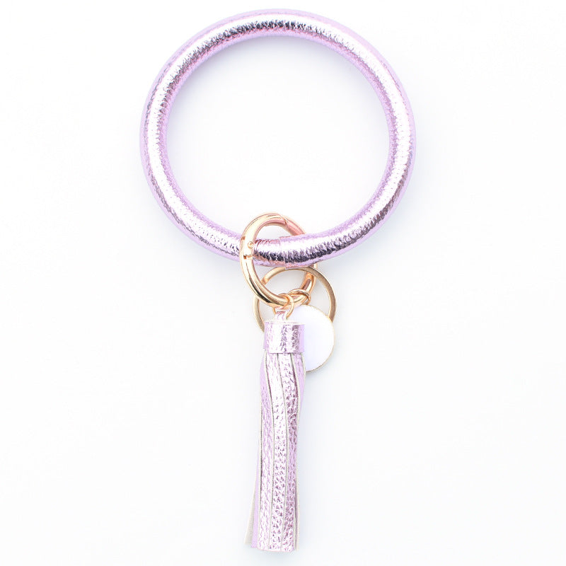 Wholesale Tie-dyed PU Leather Tassel Bracelet Keychain